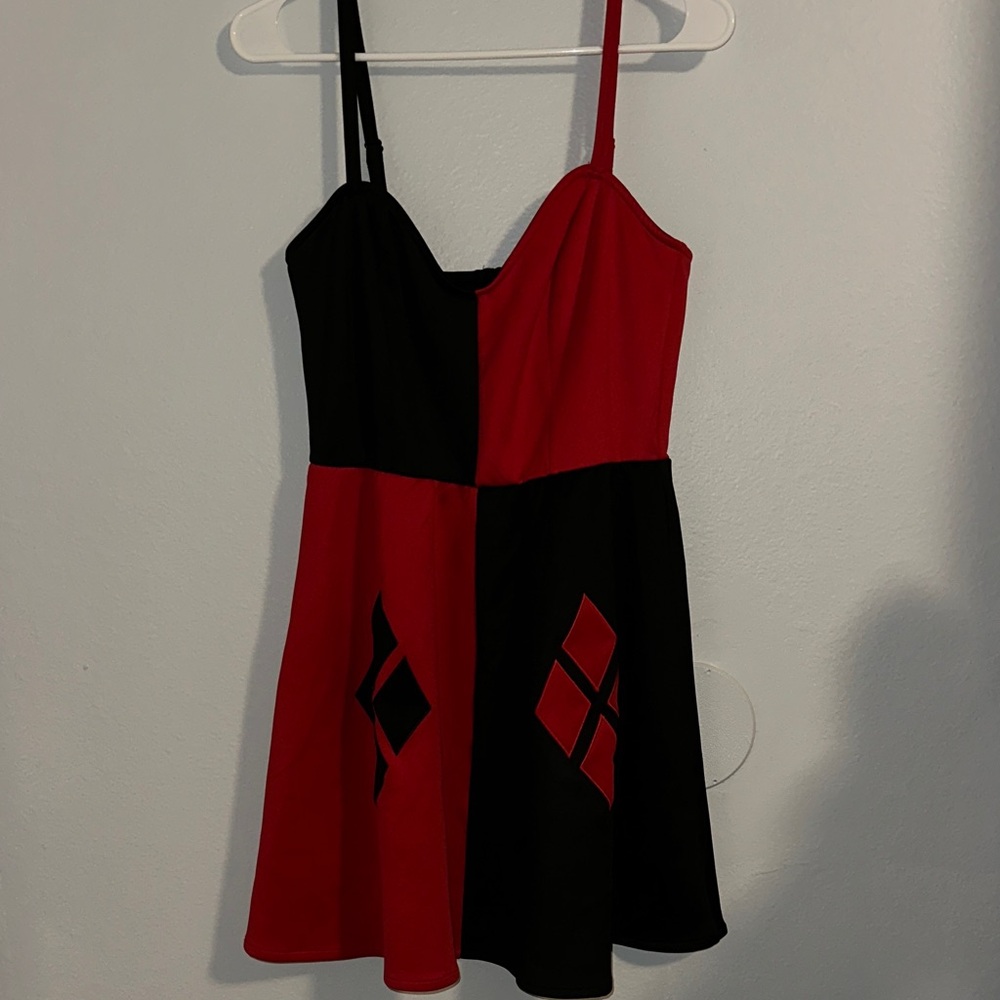 Harley Quinn Red and Black Colorblock Dress Halloween